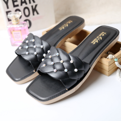 [Foreign Trade Export] Slippers Women's Summer Flat Non Slip Outdoor Sandals One-Word Slippers Crystal Patch Slippers
