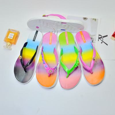 [Order] Eva Colorful Flip-Flops Women's Summer Wear Rainbow Flat Non-Slip Flip-Flop Sandals Foreign Trade