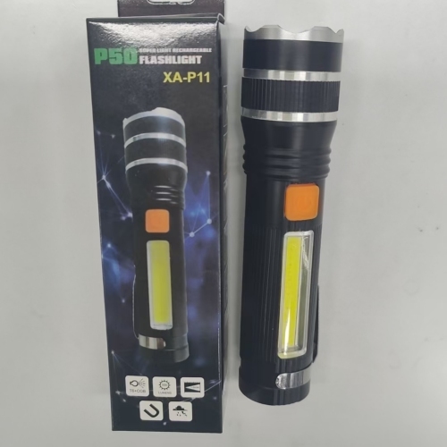 outdoor led strong light flashlight p50 lamp beads aluminum alloy torch telescopic zoom with cob sidelight flashlight wholesale