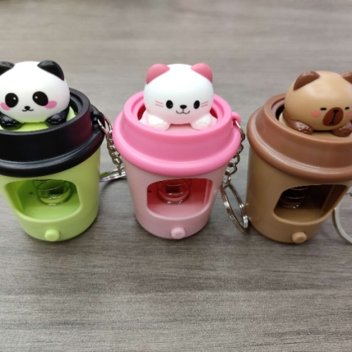 creative milk tea cup small night lamp panda keychain cute capabala decoration gifts handbag pendant key chain