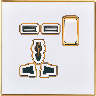 USB Socket Multi-Functional Three-Hole with Dual USB Charger British Socket Acrylic