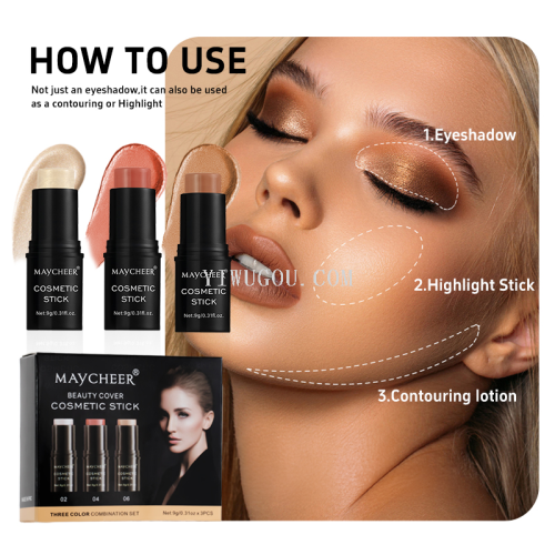 cross-border maycheer high-gloss eye shadow blush repair stick color does not take off makeup long-lasting brightening lipstick invisible pores