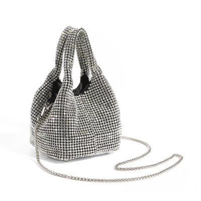 Summer Aw Rhinestone Vest-Style Portable Bucket Bag Crystal Bag Chain Vegetable Basket Full Diamond Shoulder Bag for Women