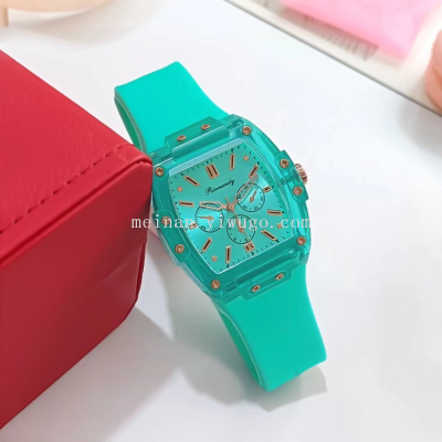 New Unisex Fashion Student Silicone Watch Candy Color Scale Wine Barrel Quartz Watch