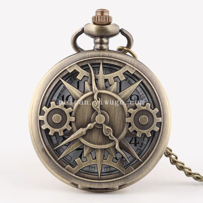 Retro Clamshell Pocket Watch Bronze Hollow Gear Necklace Watch Only for Student Exams