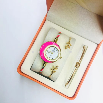 New Simple Steel Wire Bangle Watch Dripping Candy Color Women's Suit Watch Gift Set Watch Gift Box Watch
