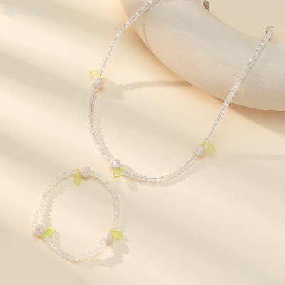 Factory Direct Sales Fashion Popular Korean Beaded Crystal Apple Necklace, Bracelet Set Necklace Clavicle Chain Hot Sale