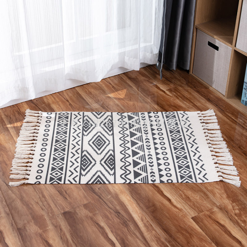 retro ethnic style tassel floor mat nordic simple cotton linen door mat bedroom bedside foot mat living room coffee table carpet