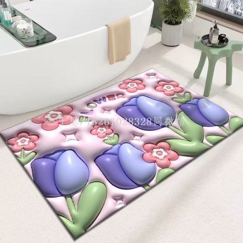 Qiansi Expansion Small Flower 3D Vision Bathroom Bathroom Non-Slip Floor Mat Bathroom Door Mat Ins Soft Diatom Ooze Floor Mat