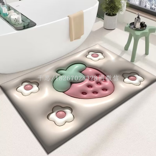 Qiansi 3D Vision Bathroom Bathroom Non-Slip Floor Mat Bathroom Door Mat Ins Soft Diatom Ooze Floor Mat Expansion Small Flower