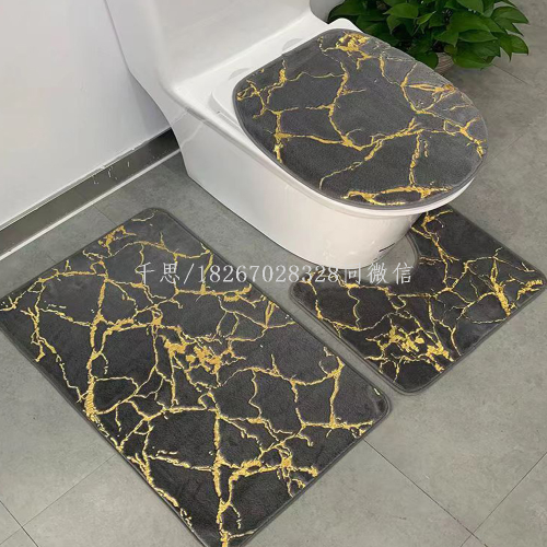 Qiansi Cross-Border Toilet Three-Piece Floor Mat Toilet Imitation Rabbit Fur Marble Gilding Floor Mat Bathroom Non-Slip Mat