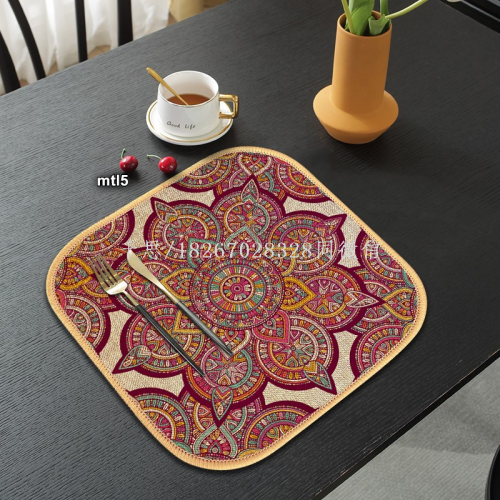 Qiansi Home round Teacup Mat Dining Table Cushion Linen Water Draining Pad Non-Slip Placemat Heat Proof Mat Coasters Bohemian