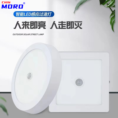 Led Panel Light Ceiling Induction Panel Light round and Square Open-Mounted Human Body Induction Corridor Parking Lot Downlight