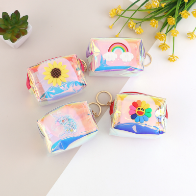 New Cute Rainbow Flower Coin Purse Creative Laser TPU Zipper Coin Bag Jelly Color Transparent Bag