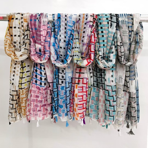 factory wholesale spring and autumn slub cotton headwear printed scarf women‘s all-match european and american tassel warm beach towel shawl