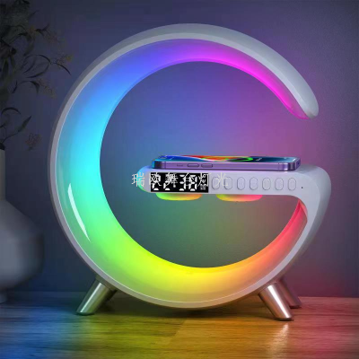 New Wireless Charger Ambience Light Bluetooth Speaker Music Rhythm Clock Alarm Clock Button and App Control