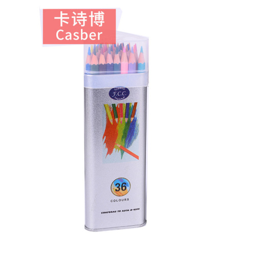 彩色塑料铅笔36色外贸 木料彩铅三角磨砂铁筒装绘画彩铅