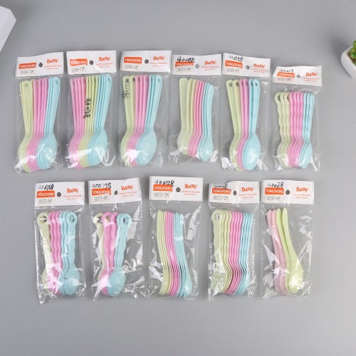 多支装勺子餐具时尚精美多彩塑料匙勺子叉子无味勺子三色塑料勺