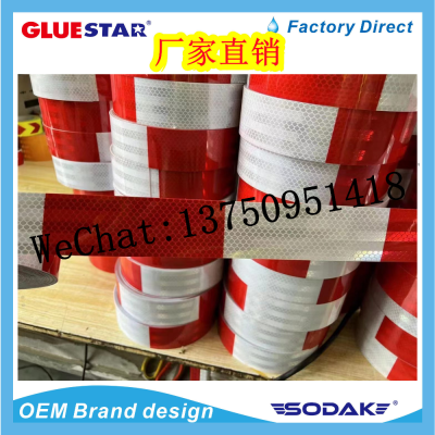 DOT-C2 Red and White Lattice Reflective Adhesive Tape Pet Reflective Film Color Grid Annual Inspection Reflective Sticker Traffic Reflective Adhesive Tape