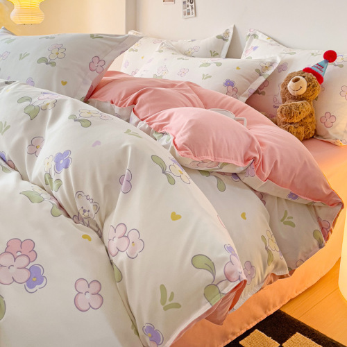 批发床上用品四件套芦荟棉水洗棉床单被套单双人学生宿舍三件套