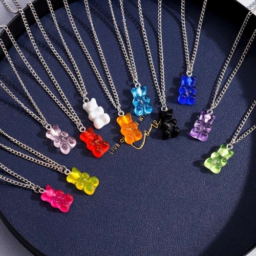 fun candy seven-color bear necklace fashion personality lady necklace hip hop gummy bear clavicle chain long chain