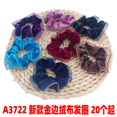 A3722 New Golden Edge Flannel Hair Elastic Hair Rope Women's Korean-Style Rubber Band Headdress for Hair Ties Hair Band