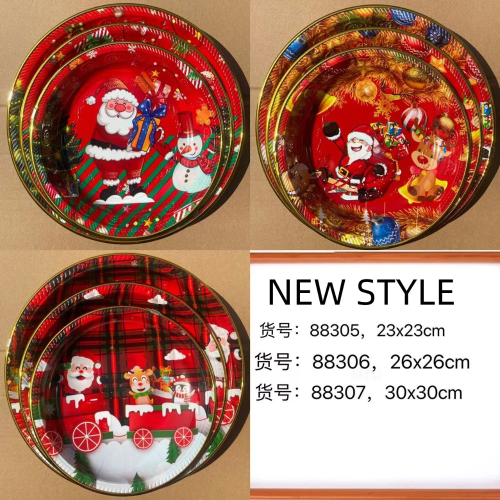 Factory Direct Sales Pp Christmas Plastic Tray Vertical Pattern Disc Household Plate Plate Pasta Salad Dish Fruit Plate