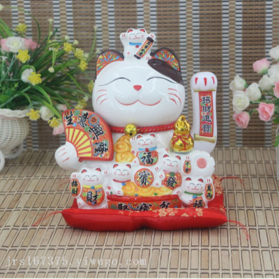 Factory Wholesale White Lucky Cat Business Booming Ceramic Creative Electric Waving Paws Fortune Cat Handheld Fan