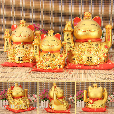Waving Paws Fortune Cat Wholesale Business Is Booming Wealth Comes from Every Direction 9/13/15-Inch Electroplating Gold Sand Color Waving Hand Cat