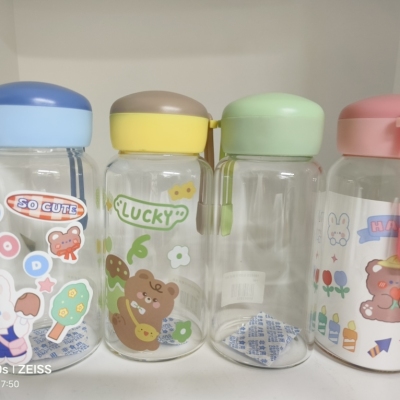 DIY Sticker Cup Pattern Variety Glass Heat-Resistant Explosion-Proof and High-Temperature Resistant Milk Cup Portable Water Cup