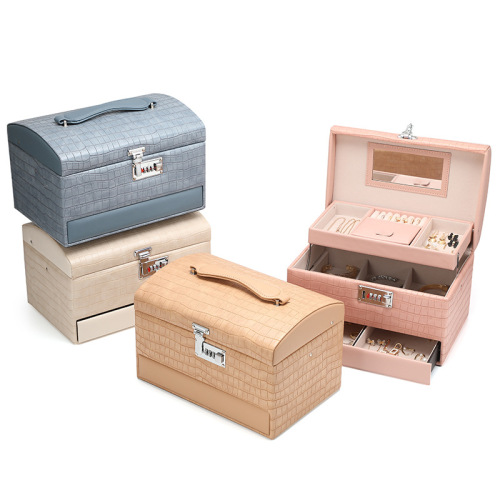 厂家直供时尚PU首饰盒 手提大容量多层分格首饰盒 耳钉手链收纳盒