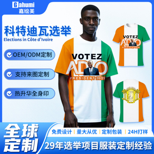 源头工厂选举衫科特迪瓦竞选T恤涤纶速干短袖青年选举服制定