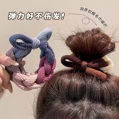 autumn and winter trending girl dopamine color handmade woven hair band temperament girl ponytail rubber band hair rope