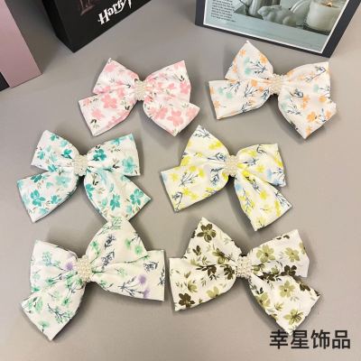Online Red Fashion Style Floral Fresh Bow Barrettes Pretty Girl Student Hairpin Press Clip Top Clip Hair Accessories