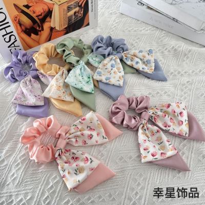 Forever Love Love Mori Style Beautiful Floral Bowknot Hair Ring Women's Tie-up Hair Head Rope Hair Band Silk Scarf Ribbon Hair Accessories