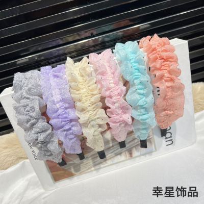 Korean Style Fabric Headband Mesh Metal Sweet Headband Pleated Lace Hairpin Flying Edge Exaggerated Hair Accessories Head Accessories