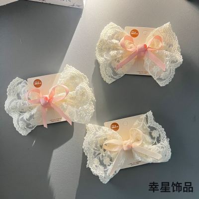Sweet Gentle Girl Lace White Big Bow Hairpin Cute Princess Double Layer Headdress Flower Ribbon Hair Accessories