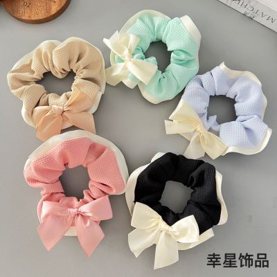 Girl's Preppy Style Elegant Maillard Bow Hair Band Striped British Style Large Intestine Ring High Ponytail Hair Accessories