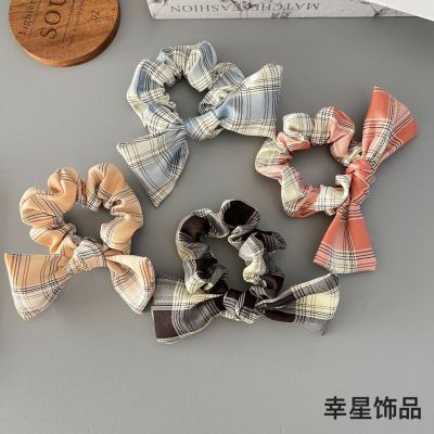 Sweet All-Matching Large Plaid Bowknot Hair Ring Hair Rope Balls Large Intestine Ring Ins Girly Simplicity Hair Accessories