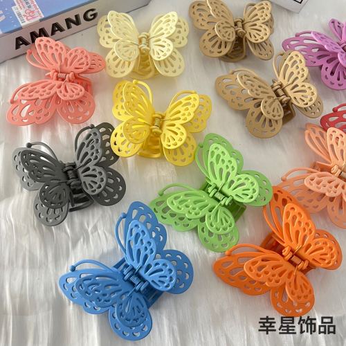 彩色立体蝴蝶抓夹百搭热销新款鲨鱼夹发饰橡皮漆奶茶色彩色头饰品