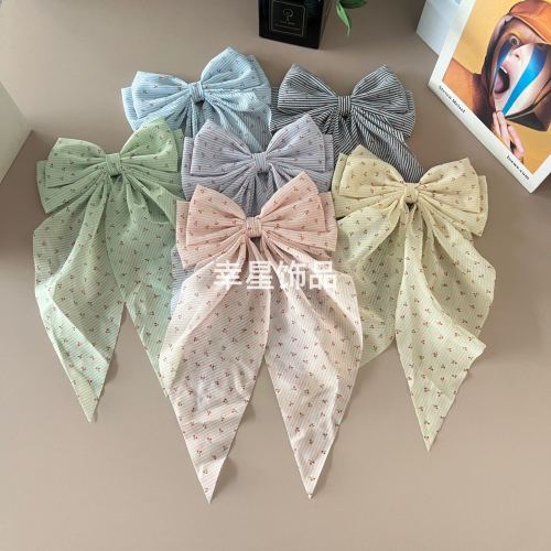 樱桃新款蝴蝶结飘带发夹简约大方雪纺可爱压夹后脑勺头饰发饰品