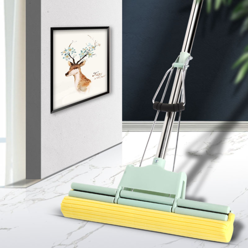 Factory Large Sponge Mop Double Row Stainless Steel Roller PVA Mop Household Hand Wash-Free Lazy Mopping Spot