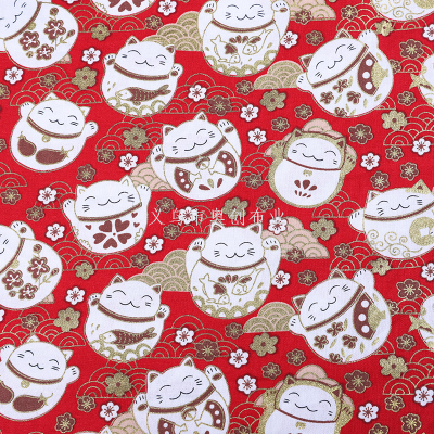 Japanese Style Cute Cartoon Cat Fabric Cotton Stamping Printed Clothing DIY Craft Fabric Gold Pink Cloth