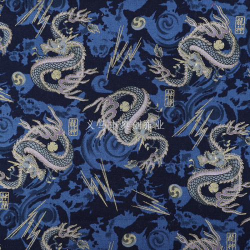 国风汉服服装龙纹印花面料全棉烫金古风外套长衫大袖衫DIY金粉布