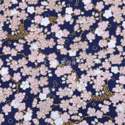 Japanese Style Simple Cherry Blossom Floral Fabric Cotton Stamping Printed Clothing Home Textile DIY Handmade Gold Powder Cloth