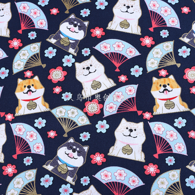 Japanese Cartoon Puppy Dog Woven Fabric Japanese Style Shiba Inu Cotton Stamping Printed Clothing Home Textile DIY Gold Powder Cloth