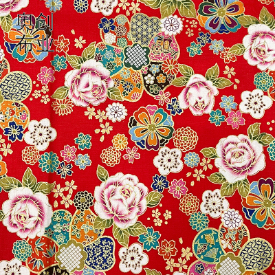Bronzing Printed National Style Ethnic Style China Rose Cheongsam Hanfu Fabric Antique Bag Hairware Diy Fabric