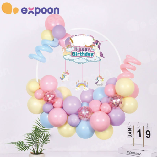 跨境热销独角兽派对套装生日装饰气球装饰套装圆圈套装多色可选