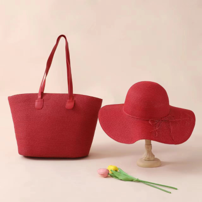 Handmade Bag Beach Two-Piece Set Straw Hat Wool Knitting Crochet Bill of Lading Pieces Crossbody Amazon Sources Generation Delivery
