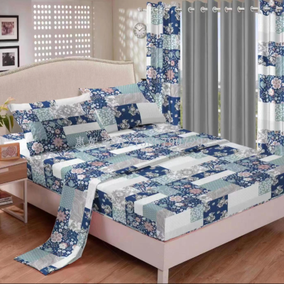 Solid Color Printed Fitted Sheet Three Piece Set
